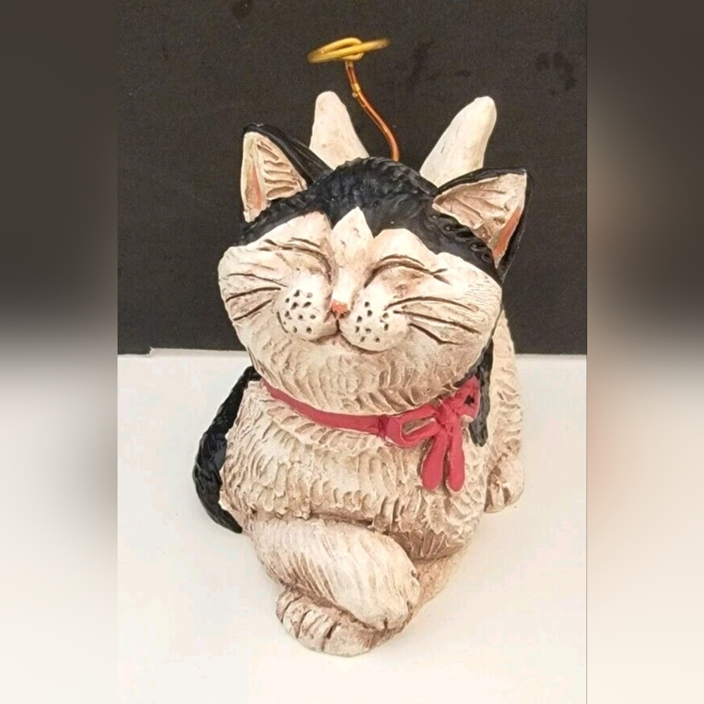 Black & White Adorable Winged Angelic 4" Feline 2004 Signed Telle M.Stein